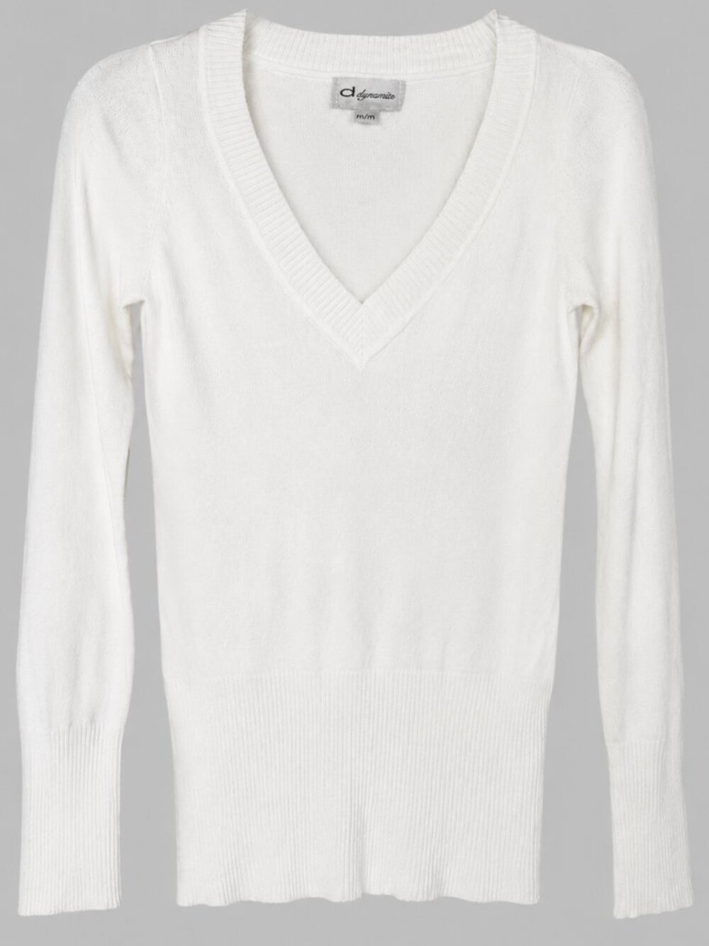 Dynamite Women's Lightweight V-Neck Sweater White Size M Rayon Nylon